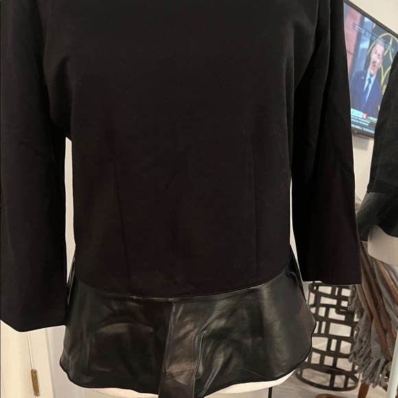 Ann Taylor Black Faux Leather Hem Knit Top - Picture 3 of 7